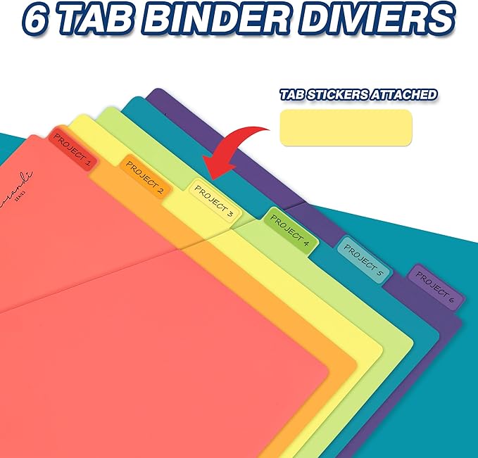 H4D 6-Tab Plastic Binder Dividers, 2 Pockets, Primary Colors, 6 Sets | Made of - Image 3
