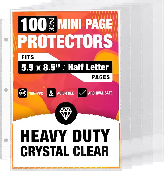Half Letter 8.5x5.5’’ Pack of 100 Heavy Duty Page Sleeve Protectors by CraftSaints