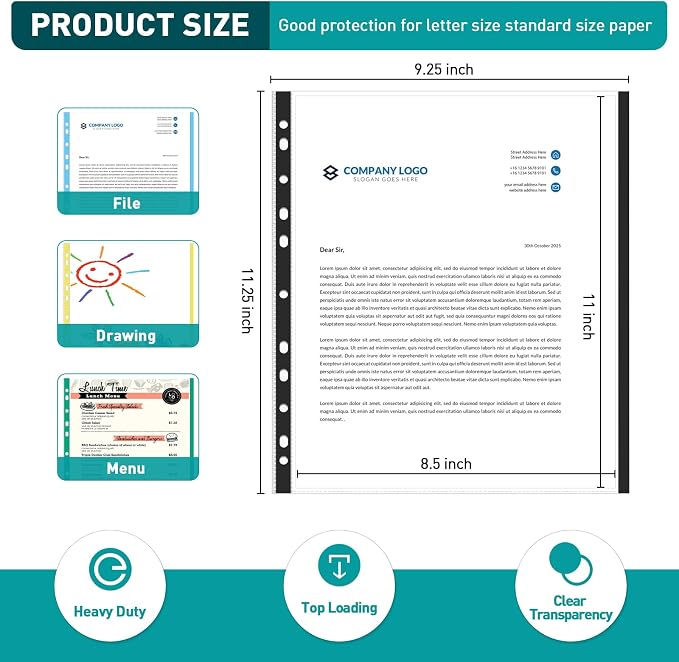 Sheet Protectors, PANDRI 300 Pack Color Heavy Duty Plastic Page Protectors - Image 2