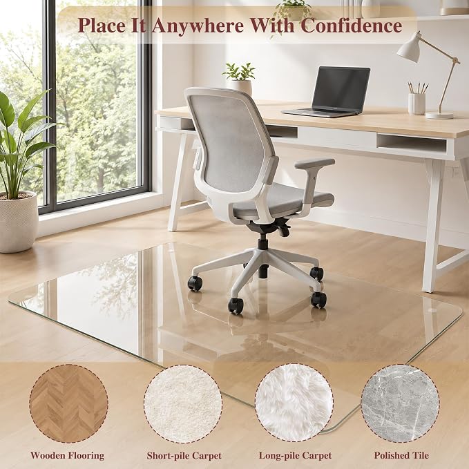 Tempered Glass Chair Mat, 4 Non‑Slip Pads, Noise-Free Gliding Shatterproof - Image 7