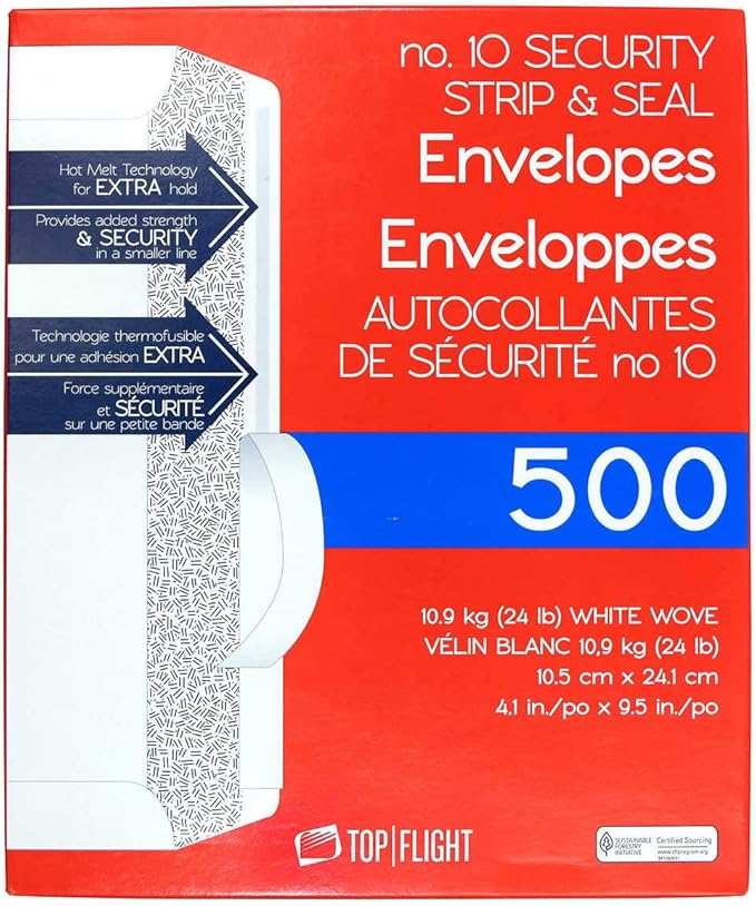 Top Flight PSTF10NWT #10 Envelopes, Strip & Seal, Security Tinted, 24 lb - Image 6
