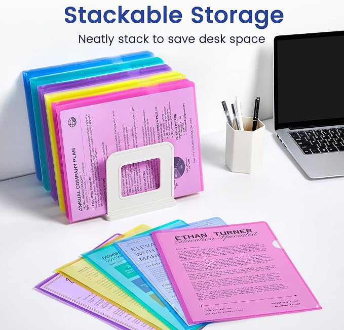 Sooez 25 Pack Clear Document Folder Project Pockets, 5 Assorted Colors - Image 7