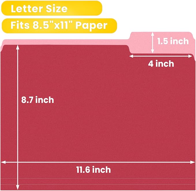 SUNEE File Folders Letter Size Red, 100 Pack Manilla Folders 8.5 x 11 1/3-Cut - Image 3