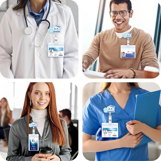 Just Breathe Funny Nurse Badge Reel, Cute Nebulizer Retractable ID Badge Holder - Image 4