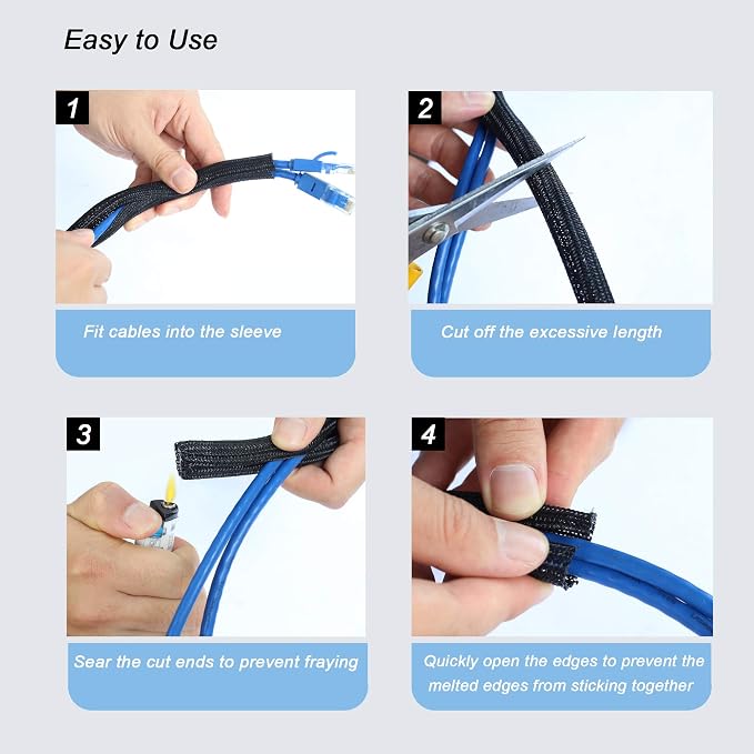 25ft - 1.25 inch Braided Cable Management Sleeve Cord Protector - Self-Wrapping - Image 6