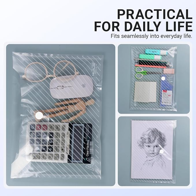 100 Pack, Plastic Envelopes – Transparent Waterproof Reusable File Folders - Image 7
