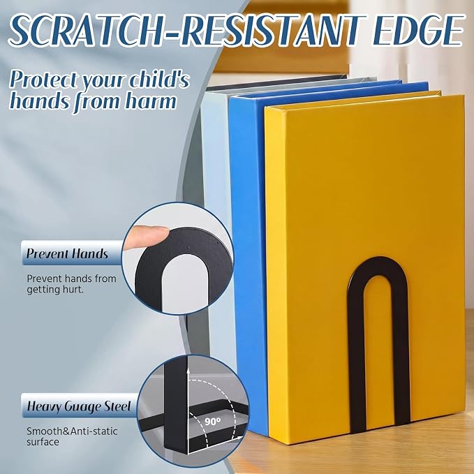 Chunful 6 Pcs Metal Book Ends for Shelves Modern Bookends Decorative Book Shelf - Image 4