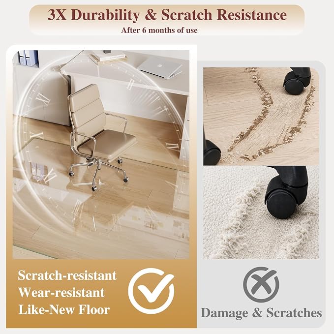 Tempered Glass Chair Mat for Carpet，30"x42" Office Mats for Rolling Chairs - Image 3