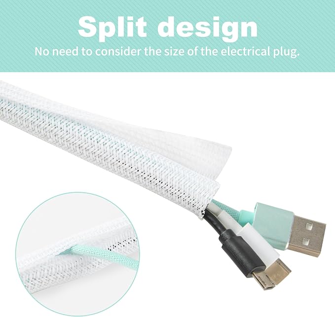 Split Wire Loom 1/2 Inch 10ft, Braided Cable Sleeve - Image 2