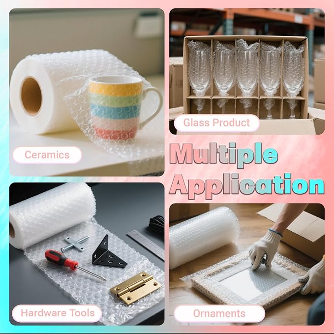 12 in x 60 ft Clear Bubble Cushioning Wrap, 4Roll Protective Bubble Packing Roll - Image 5