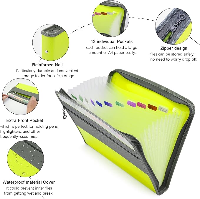 NAFY Expanding File Folders, A4 Letter Size Portable Accordion Expanding File - Image 3