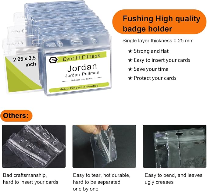 Fushing 50 Pcs Clear Plastic Horizontal Name Tag Badge ID Card Holders - Image 4