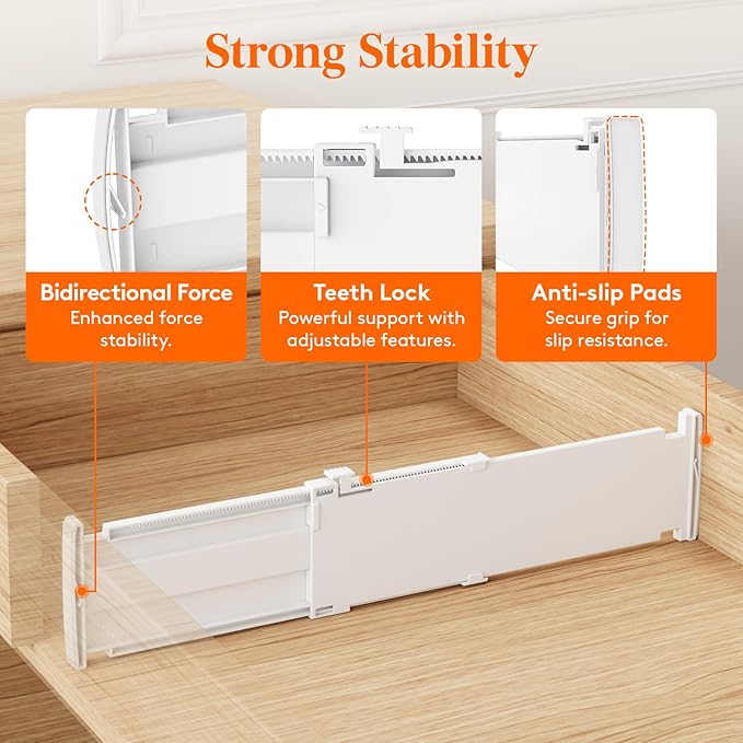 Lifewit 9 Pack Drawer Dividers for Clothes, Adjustable White Plastic Separators - Image 4