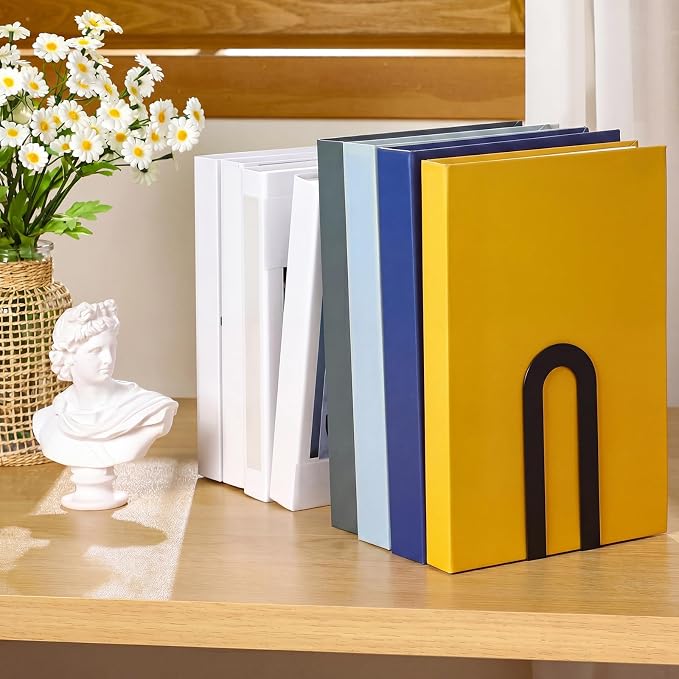 Chunful 6 Pcs Metal Book Ends for Shelves Modern Bookends Decorative Book Shelf - Image 5