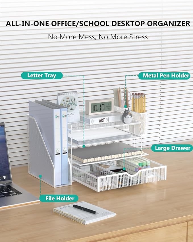 WALI Desk File Organizer, 4 Tier Desktop Paper Letter Tray Organizer - Image 2