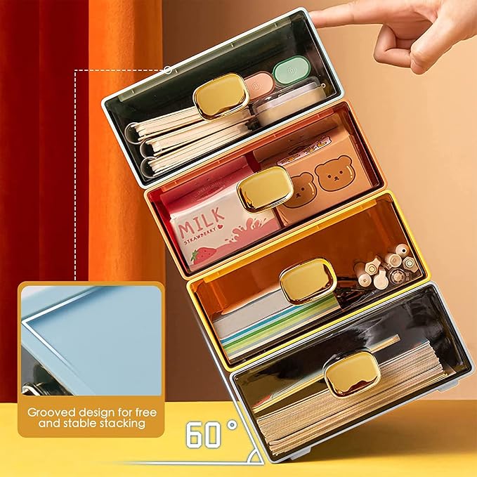 2 PACK Desk Organizer with Drawer Stackable Storage Drawer Small Desktop Drawer - Image 5