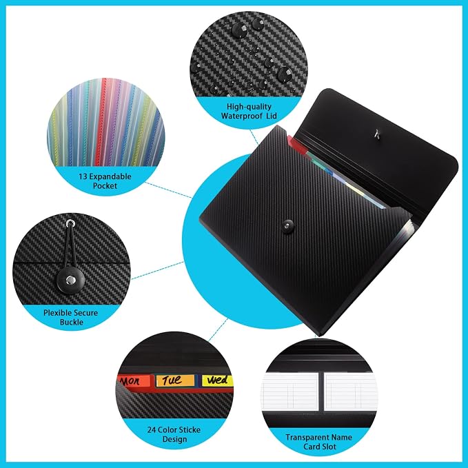 Nicfaec Expanding File Folder, 13 Pockets, Polypropylene - Image 4