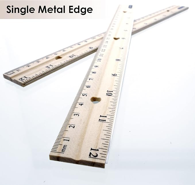 BAZIC Products 12 in Wooden Ruler, Inch & Metric, 3 Pack, single metal edge and - Image 4