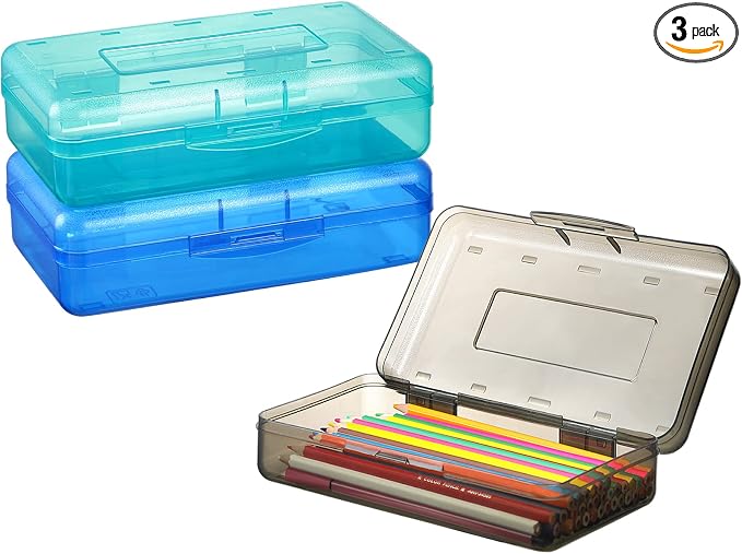 Sooez 3 Pack Pencil Case, Large Hard Pencil Box Bulk, Plastic Storage Container by Sooez