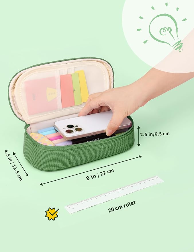 SUNEE Cute Pencil Case, Large Pencil Pouch, Soft Corduroy Fabric Big Pencil Bag - Image 6