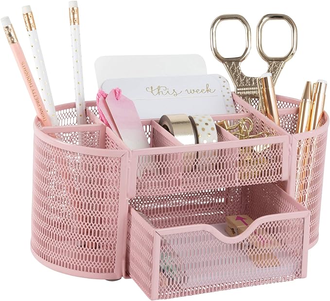 BLU MONACO | Pink Desk Organizers Metal Mesh Stationery Holder | Wire Mesh Desk by Blu_Monaco
