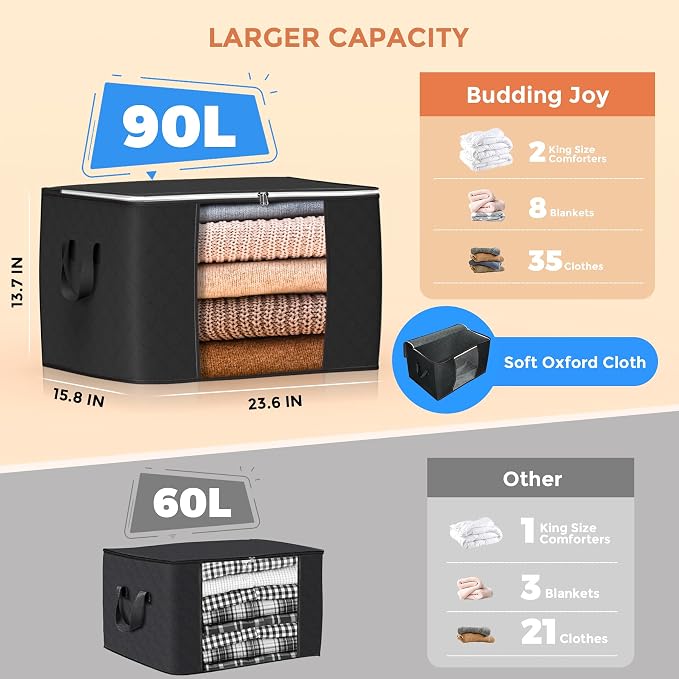 Large Storage Bags, 4 Pack Clothes Storage Bins Foldable Closet Organizers - Image 2