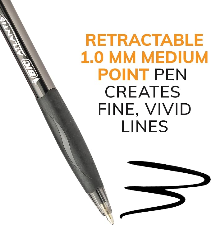 BIC Glide Retractable Ball Pen, Medium Point, Comfortable Rubber Grip - Image 3