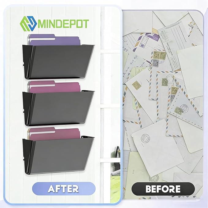 MINDEPOT 1 Pockets Acrylic Wall File Organizer, Plastic Hanging Wall File Holder - Image 4