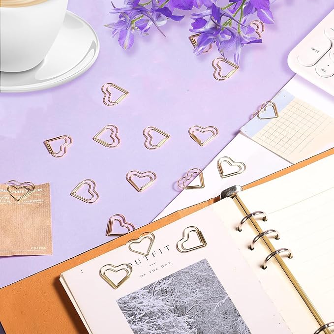 Adullpony Cute Metal Heart Paper Clips: Love Shape Gold Binder Paperclips Mini - Image 4