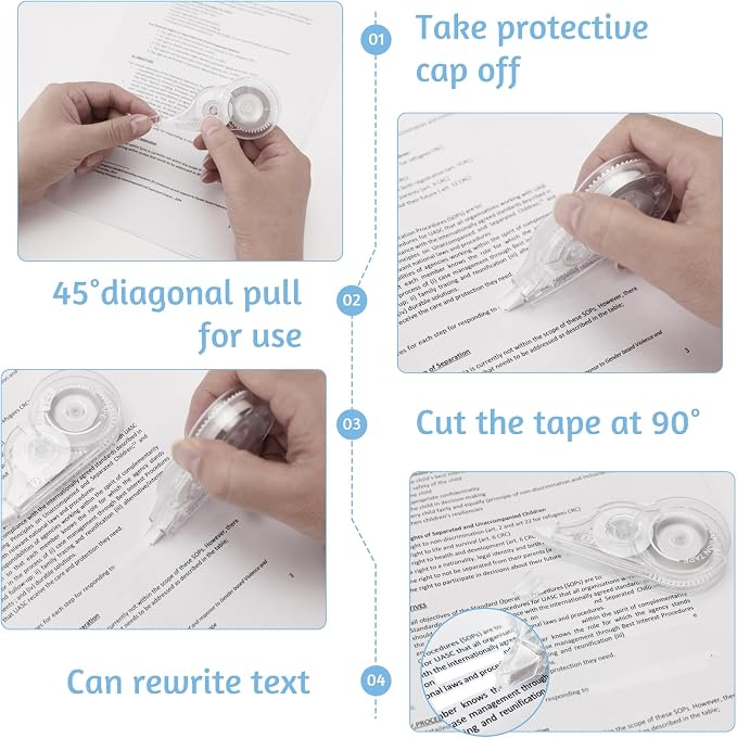 4 Pcs Correction Tape, 39.4 Ft White Wrong Out Tear-Resistant Bulk, Instant - Image 4