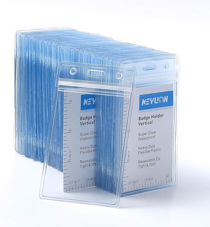 100 Pack ID Card Name Badge Holder, Heavy Duty Clear Transparent Plastic PVC by KEYLION