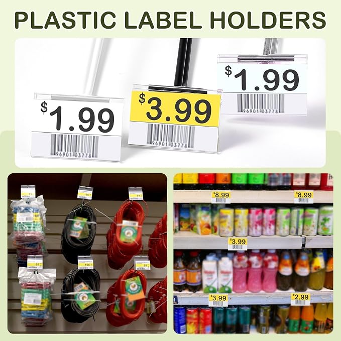 Tatuo 300 Pcs Reusable Plastic Wire Shelf Label Holders, Price Card Sign - Image 6