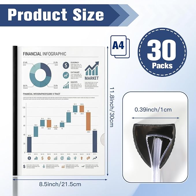 Report Covers with Sliding Bar 30 Packs Clear Report Covers Presentation Folders - Image 3