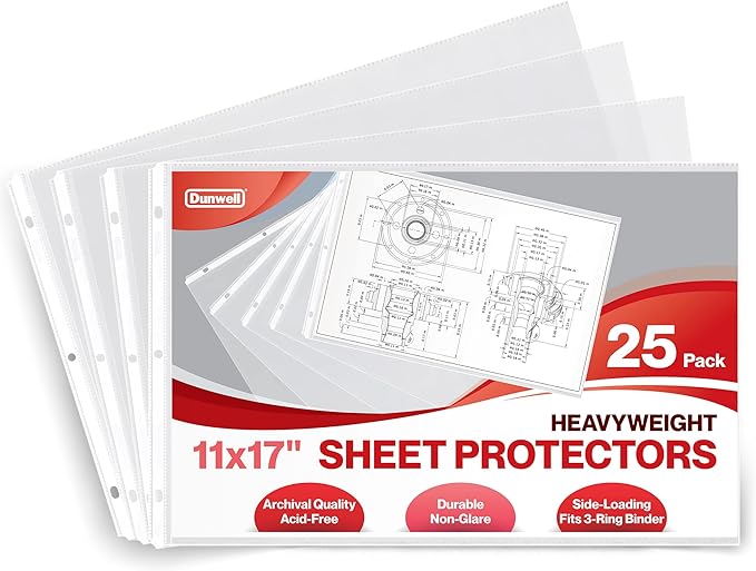 Dunwell 11x17 Sheet Protectors Landscape -, 11 x 17 Ledger Size Plastic Sleeves by Dunwell