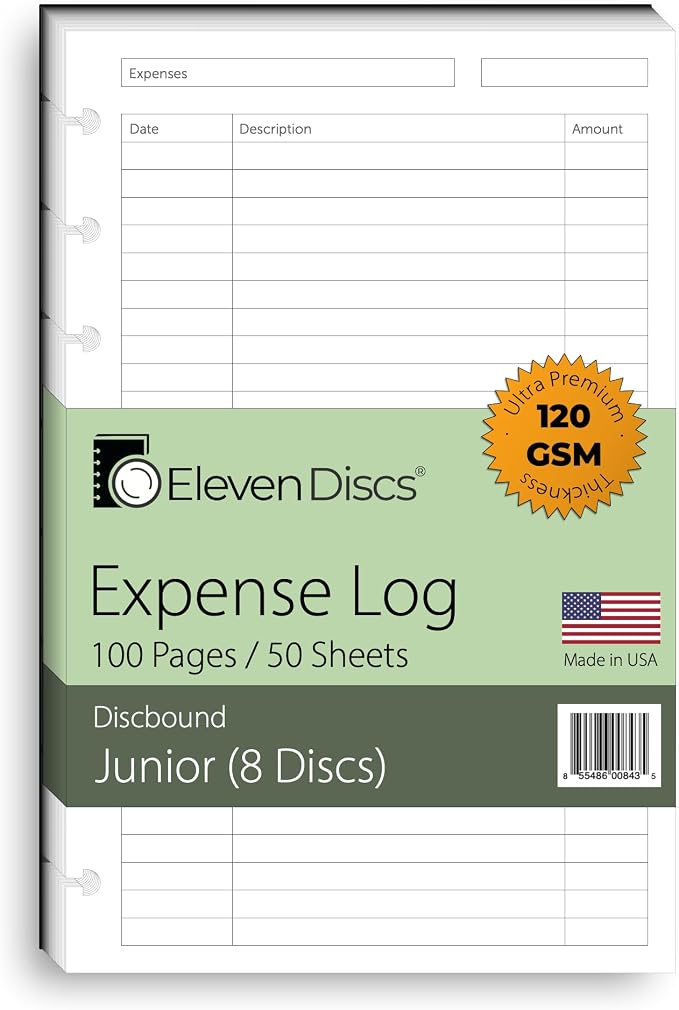 Eleven Discs Discbound Paper, Junior Size Expense Log Sheets by ElevenDiscs