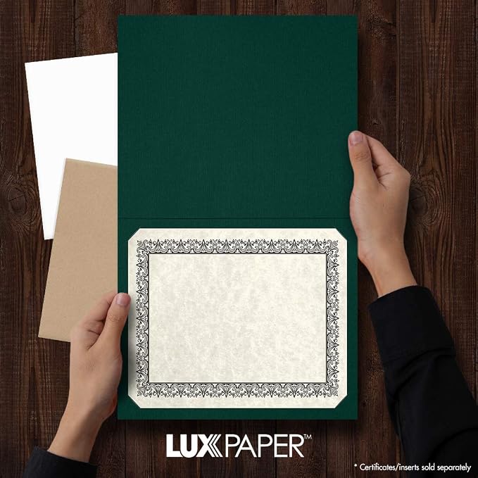 LUXPaper 9.5" x 12" Certificate Holders | Green Linen | 100lb. Cover | 250 Qty - Image 3