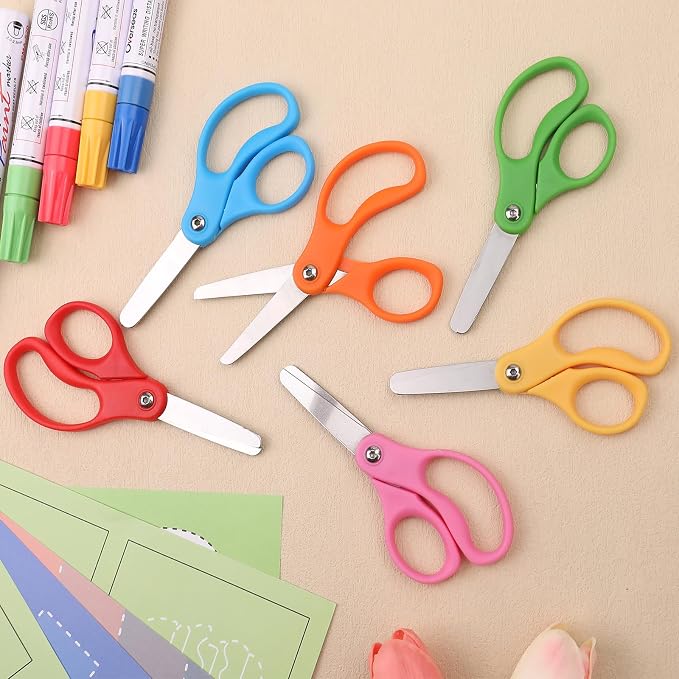 BURVAGY 12 Packs 5" Small School Student Blunt Tip Craft Kids Scissors - Image 8