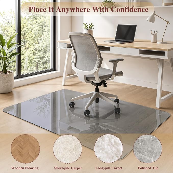 Tempered Glass Chair Mat, Hides Dirt/Fur, Noise-Free Gliding Shatterproof - Image 7
