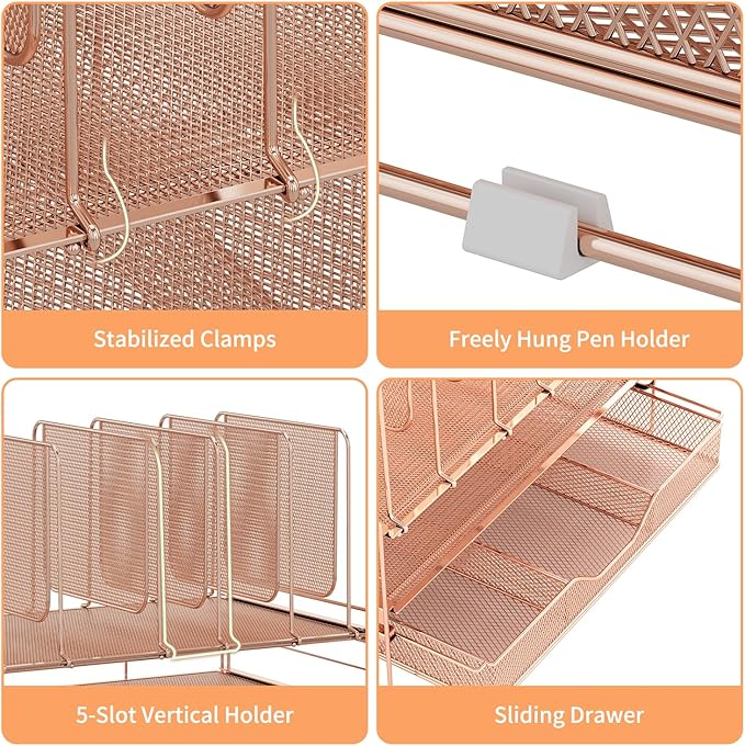 LEKETREE Rose Gold Desk Organizer, Office Organization - Image 5