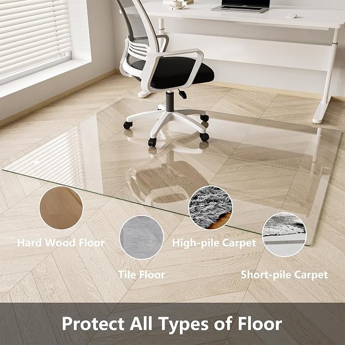 Koonmi Chair Mat for Carpet, Tempered Glass 44"x58" Office Chair Mat, Glass - Image 3
