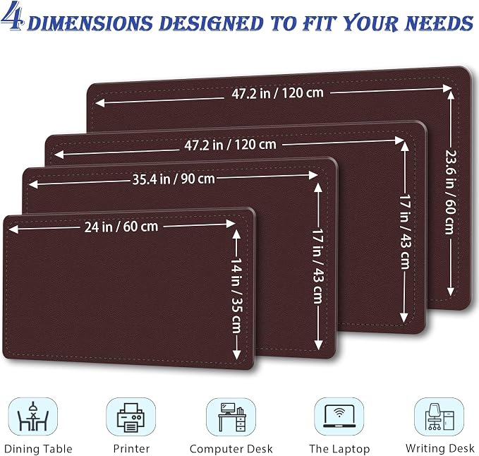 Large PU Leather Desk Pad, 47.2" x 17" Non-Slip Mat - Image 2
