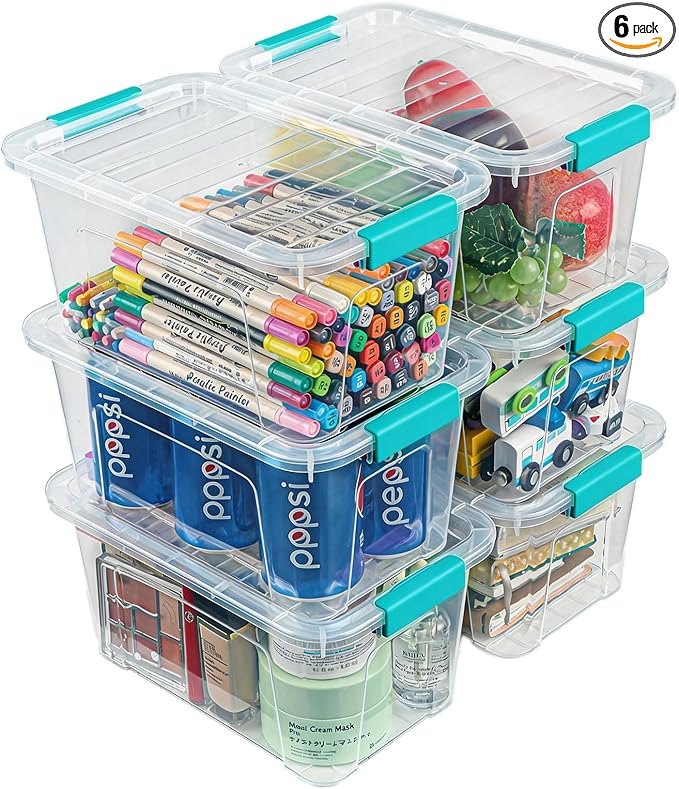 Storage Bins with Lids 6 Pack Clear Storage Containers, 7 Quart Stackable by EasyCozyHomey