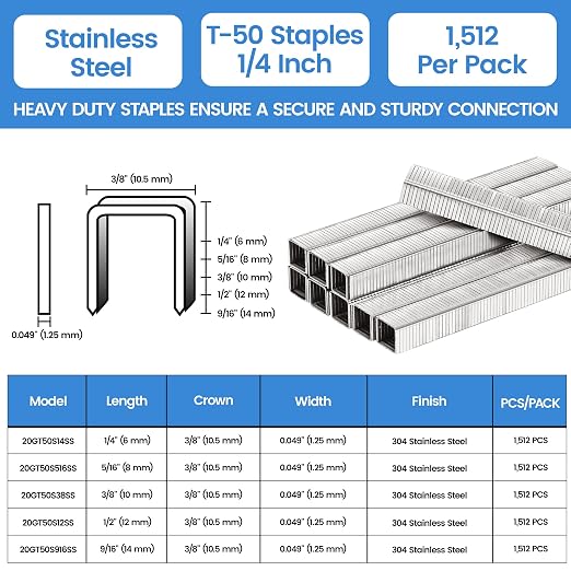 meite T50 Staples Marine, 1/4 Inch 304 Stainless Steel Staples - Image 2