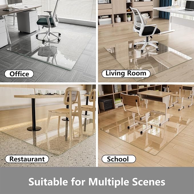 Koonmi Glass Chair Mat for Carpet, Tempered Glass 50"x65" Office Chair Mat - Image 5