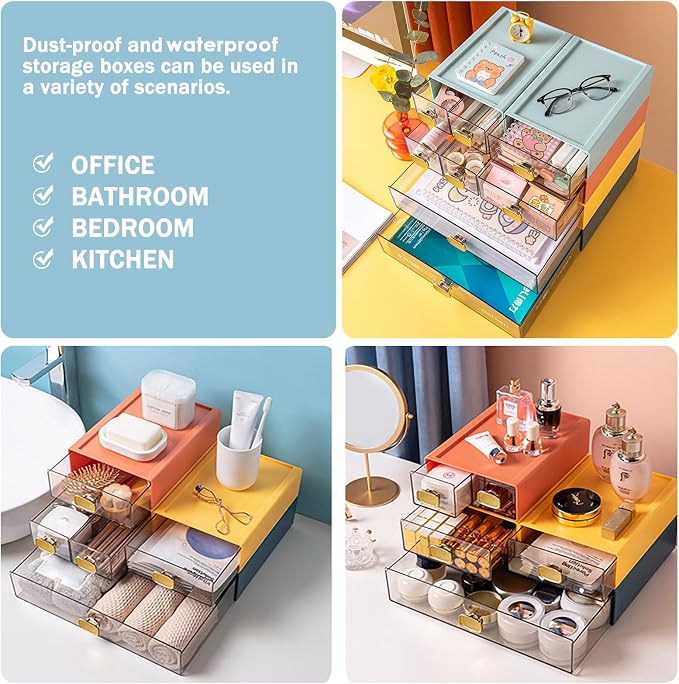 2 PACK Desk Organizer with Drawer Stackable Storage Drawer Small Desktop Drawer - Image 3
