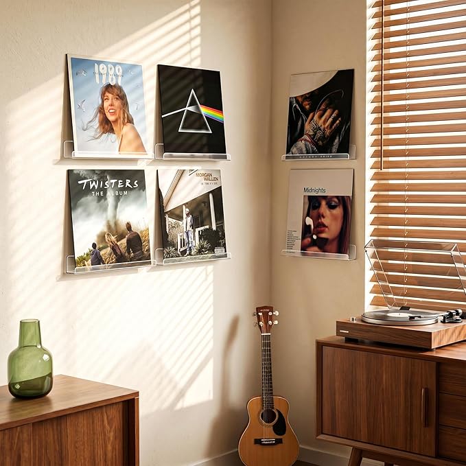 Laurensory 8 Pack Vinyl Record Shelf Wall Mount Shelves, 12 inch Clear Acrylic - Image 7