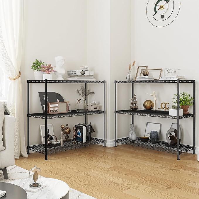 3- Shelf Metal Shelving Unit 35.6Wx14Dx36H, Adjustable Storage Shelves Heavy - Image 7