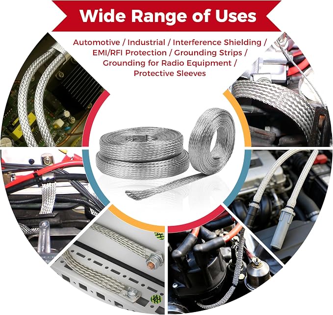Tinned Copper Braid Wire Shielding Ground Strap Metal Cable Sleeve Expandable - Image 8
