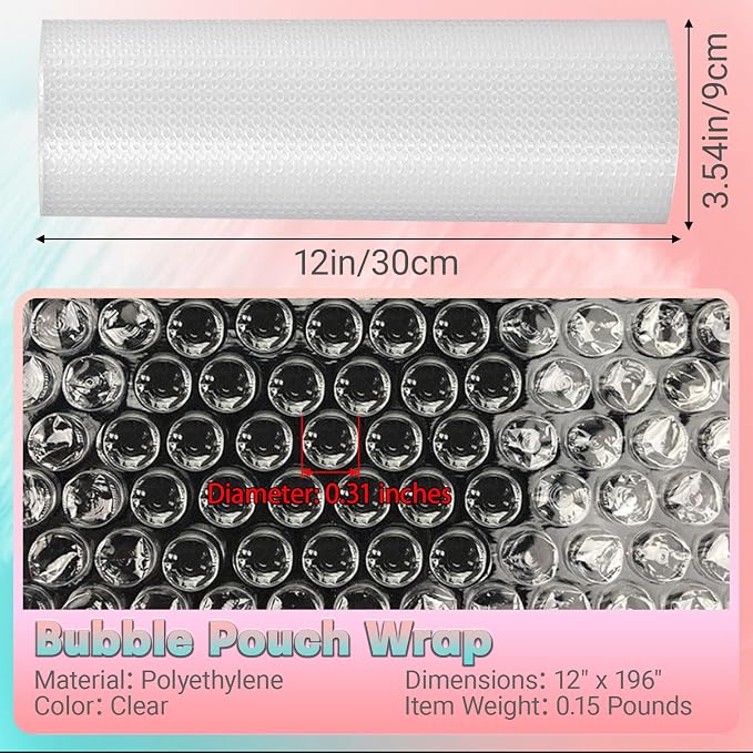 12 in x 60 ft Clear Bubble Cushioning Wrap, 4Roll Protective Bubble Packing Roll - Image 2