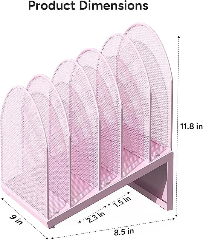 5-Section Desk File Organizer, Metal Mesh Folder Organizer - Image 4